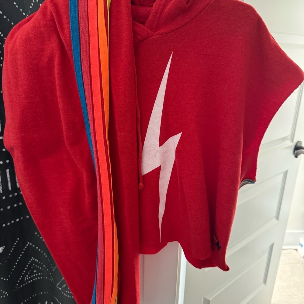 Aviator Nation Red Sweatsuit Set with White Lightning Bolt